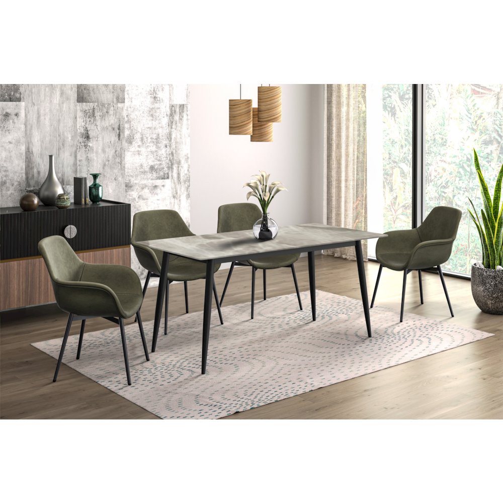 Modern Dining Table Black Base, With 62 Deep Grey Sintered Stone Top. Picture 2