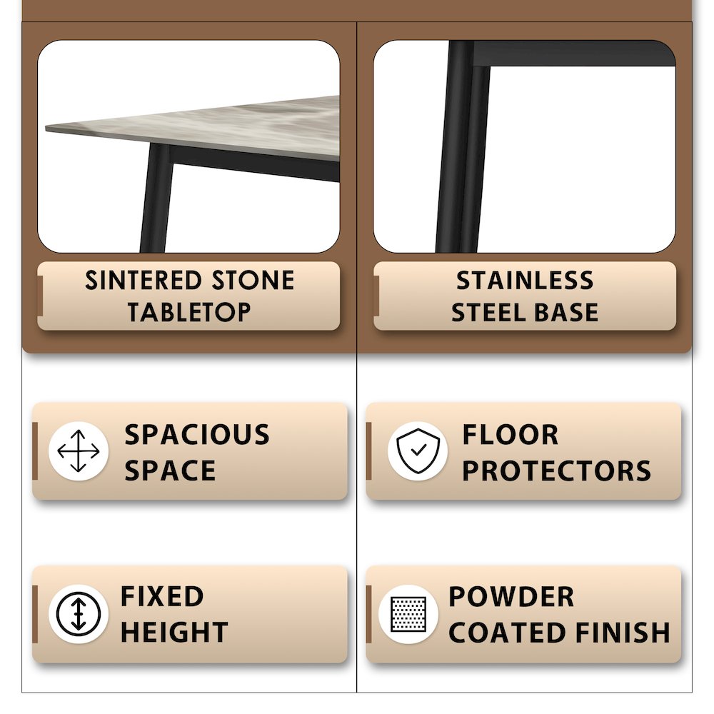 Modern Dining Table Black Base, With 62 Deep Grey Sintered Stone Top. Picture 4