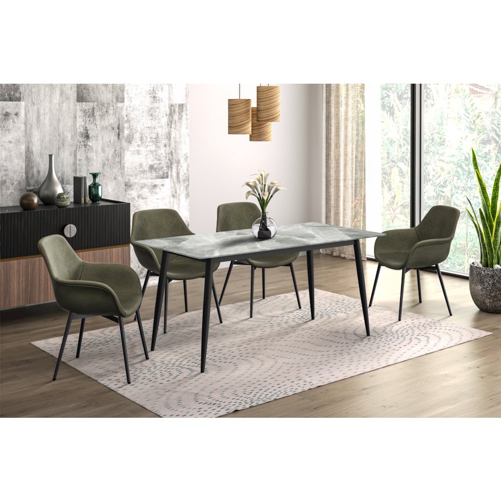 Modern Dining Table Black Base, With 62 Light Grey Sintered Stone Top. Picture 2