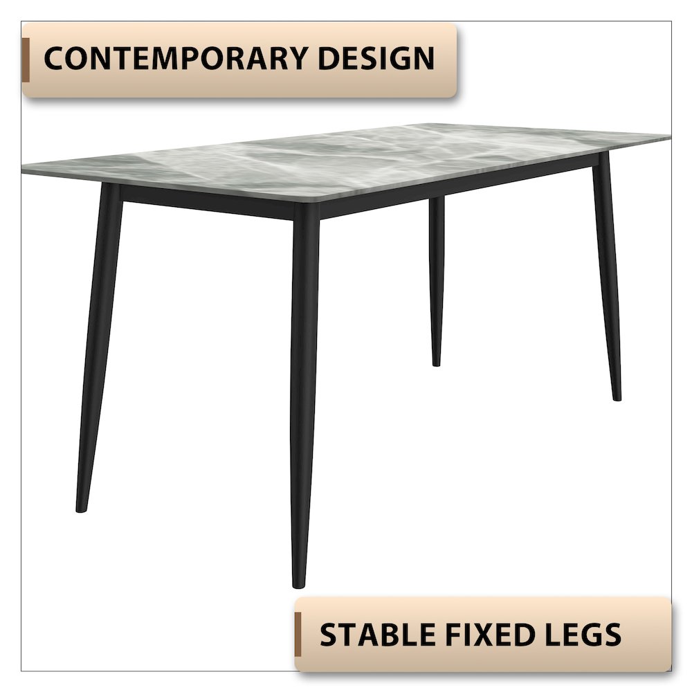 Modern Dining Table Black Base, With 62 Light Grey Sintered Stone Top. Picture 3