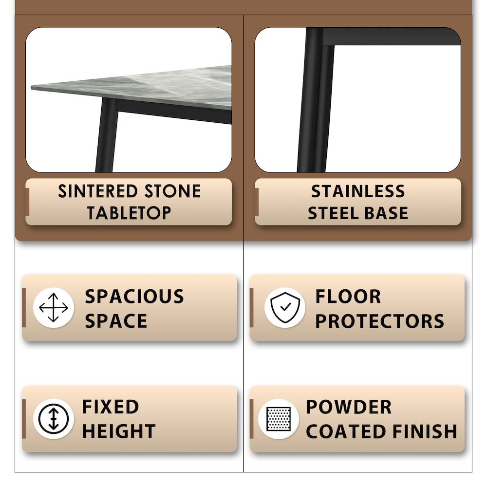 Modern Dining Table Black Base, With 62 Light Grey Sintered Stone Top. Picture 4