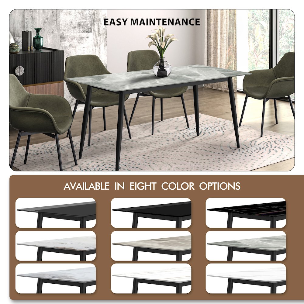 Modern Dining Table Black Base, With 62 Light Grey Sintered Stone Top. Picture 5