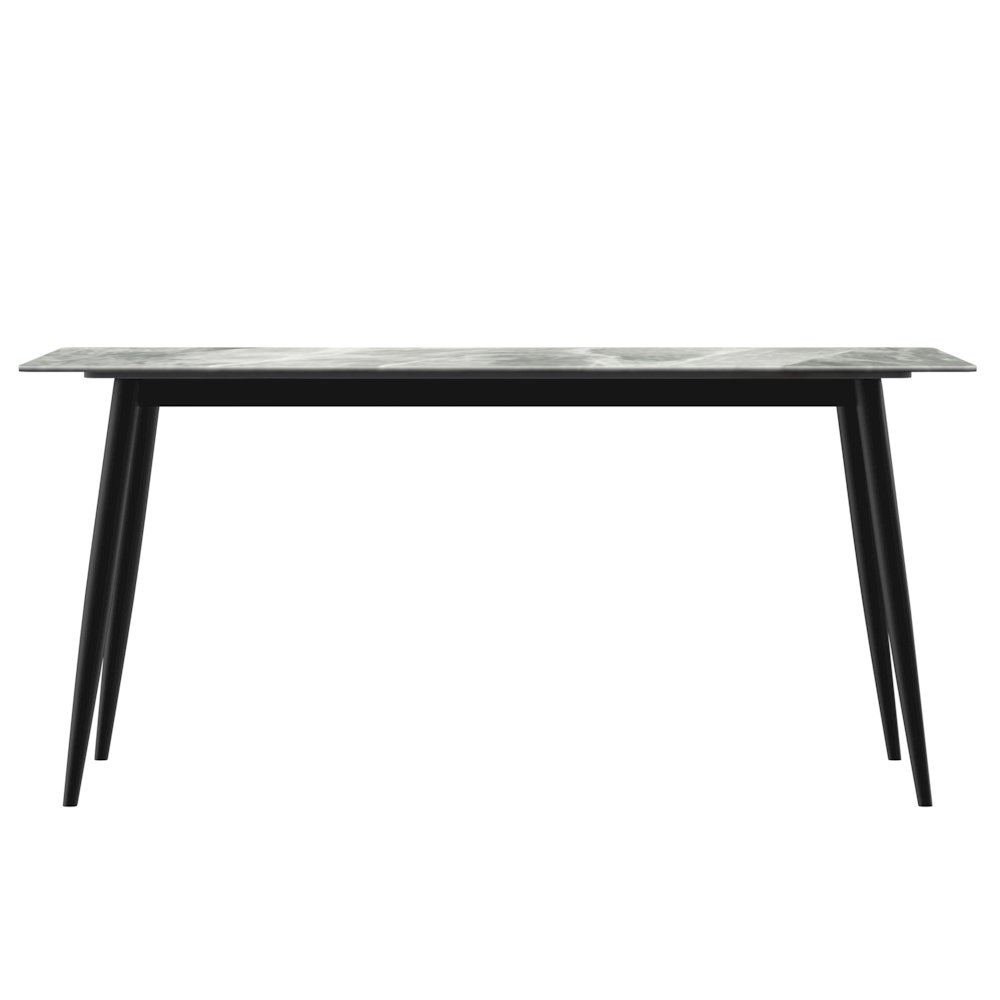 Modern Dining Table Black Base, With 62 Light Grey Sintered Stone Top. Picture 8