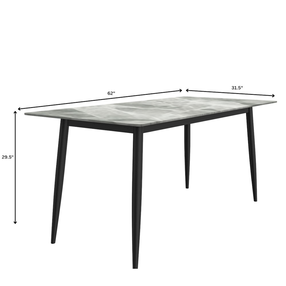 Modern Dining Table Black Base, With 62 Light Grey Sintered Stone Top. Picture 7
