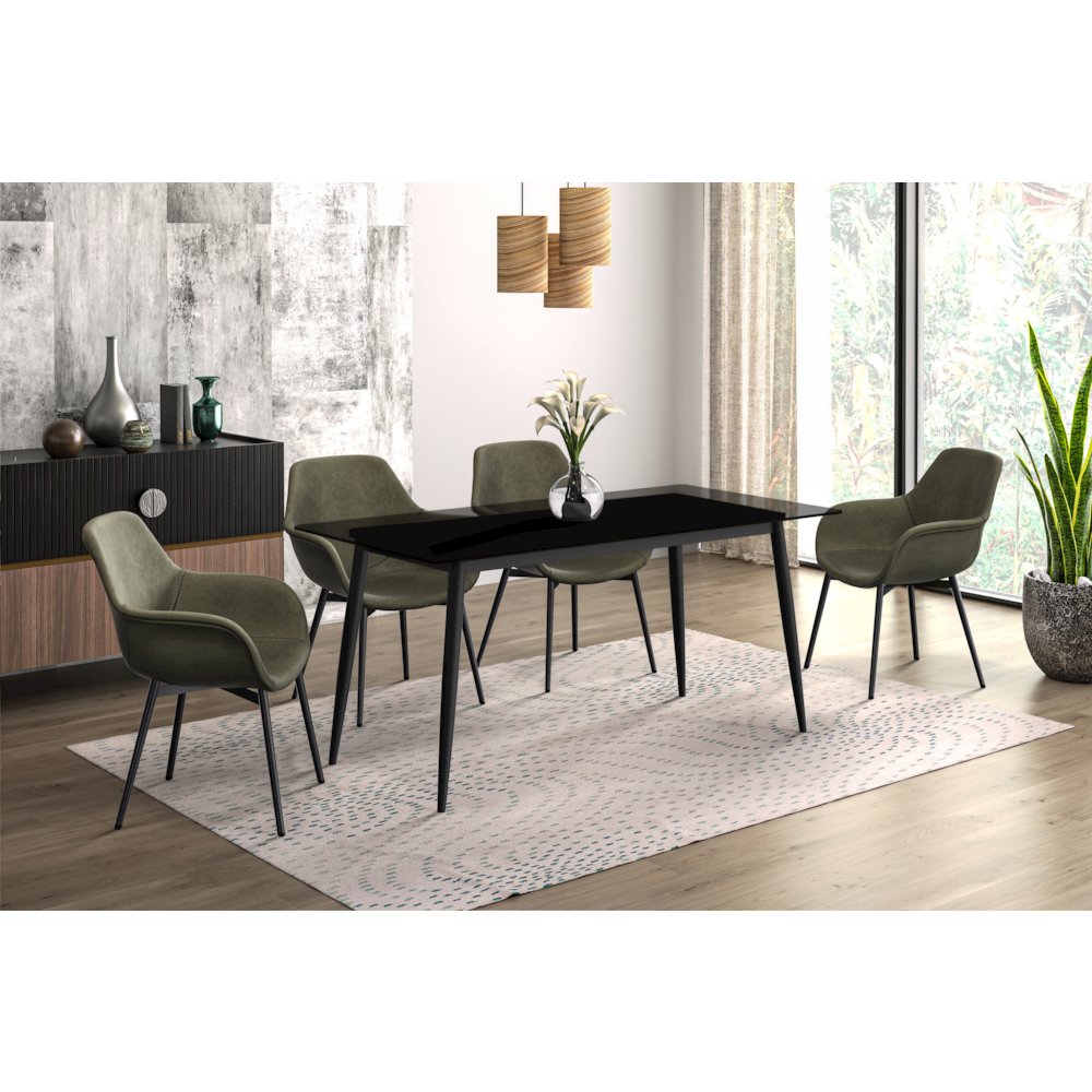 Zayle Series Modern Dining Table Black Base, With 71 Clear Glass Top. Picture 2