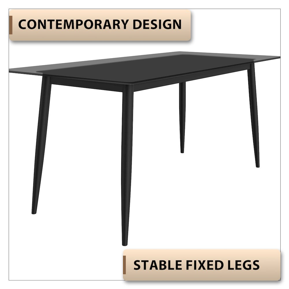 Zayle Series Modern Dining Table Black Base, With 71 Clear Glass Top. Picture 3