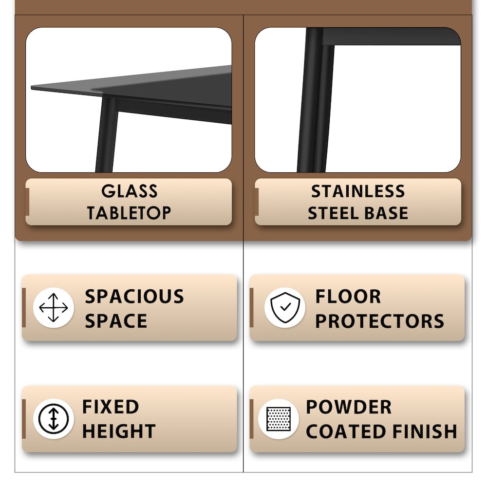 Zayle Series Modern Dining Table Black Base, With 71 Clear Glass Top. Picture 4