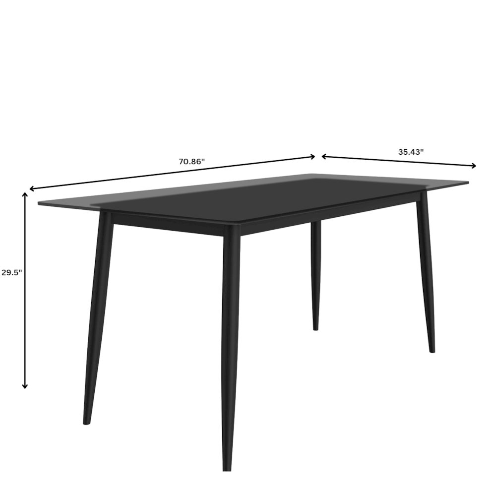 Zayle Series Modern Dining Table Black Base, With 71 Clear Glass Top. Picture 9