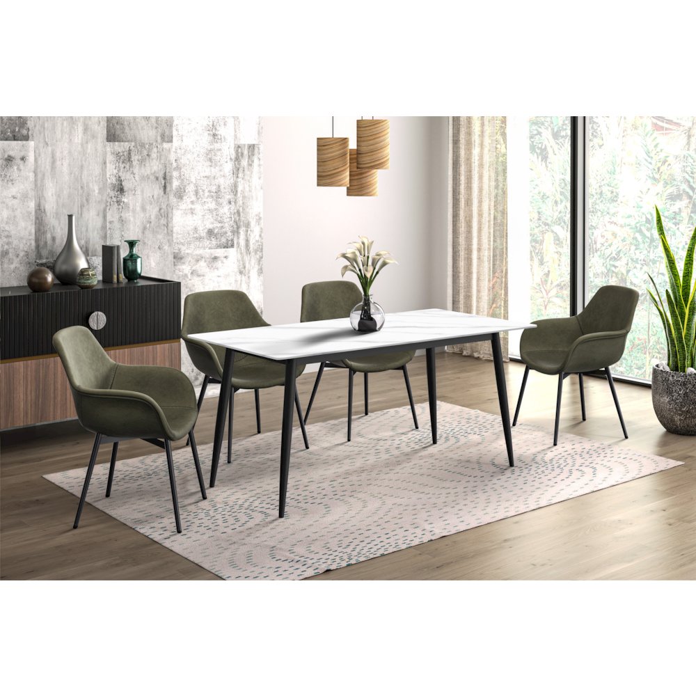 Zayle Series Modern Dining Table Black Base, With 55 White Sintered Stone Top. Picture 3