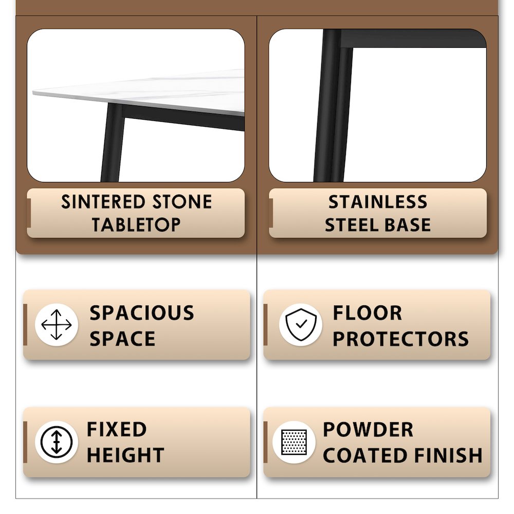 Zayle Series Modern Dining Table Black Base, With 55 White Sintered Stone Top. Picture 5