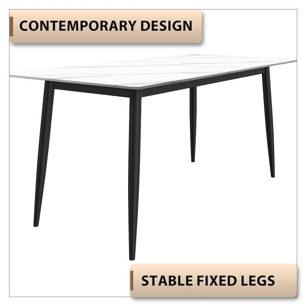 Zayle Series Modern Dining Table Black Base, With 55 White Sintered Stone Top. Picture 17