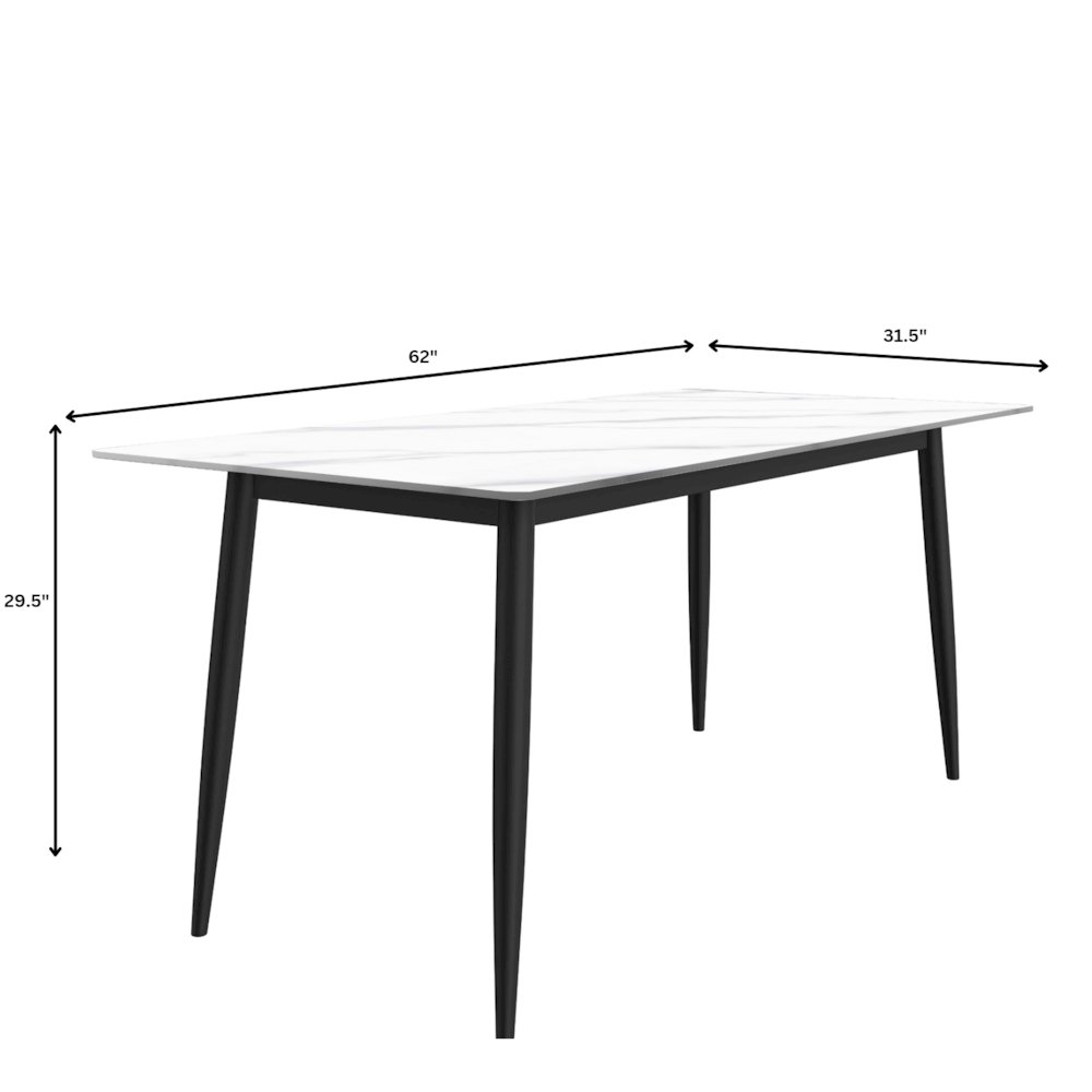 Zayle Series Modern Dining Table Black Base, With 55 White Sintered Stone Top. Picture 16