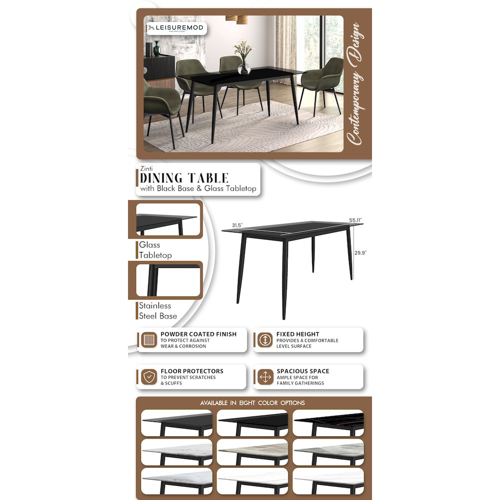 Zayle Series Modern Dining Table Black Base, With 71 Clear Glass Top. Picture 1