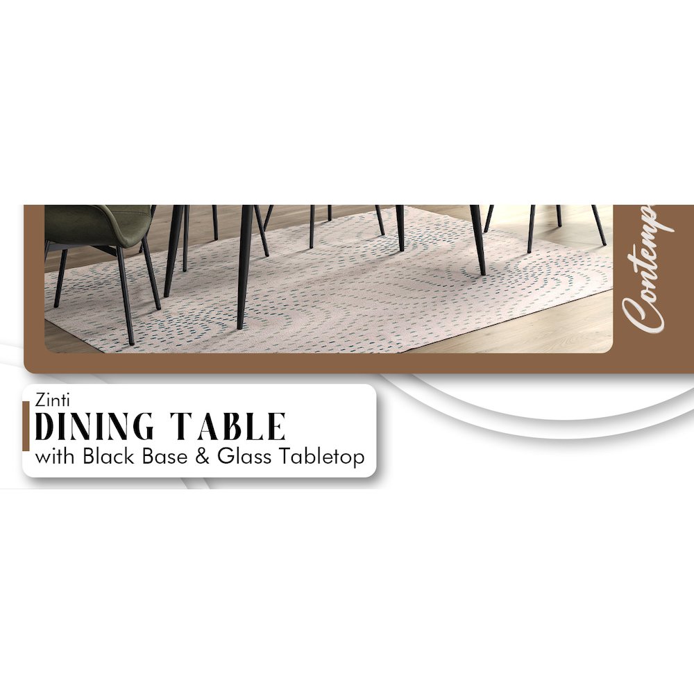 Zayle Series Modern Dining Table Black Base, With 71 Clear Glass Top. Picture 3
