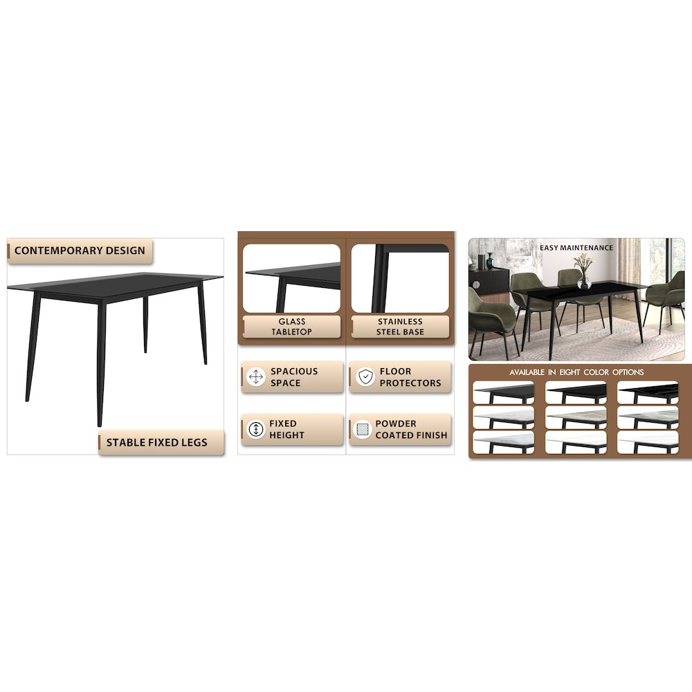 Zayle Series Modern Dining Table Black Base, With 71 Clear Glass Top. Picture 36