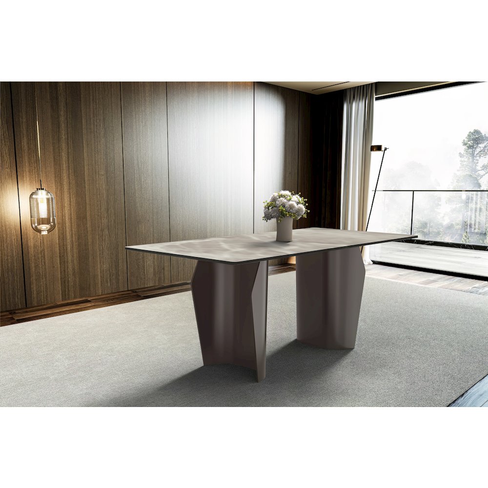 Dining Table Champagne Gold Stainless steel Base, With 62" Deep Grey. Picture 3