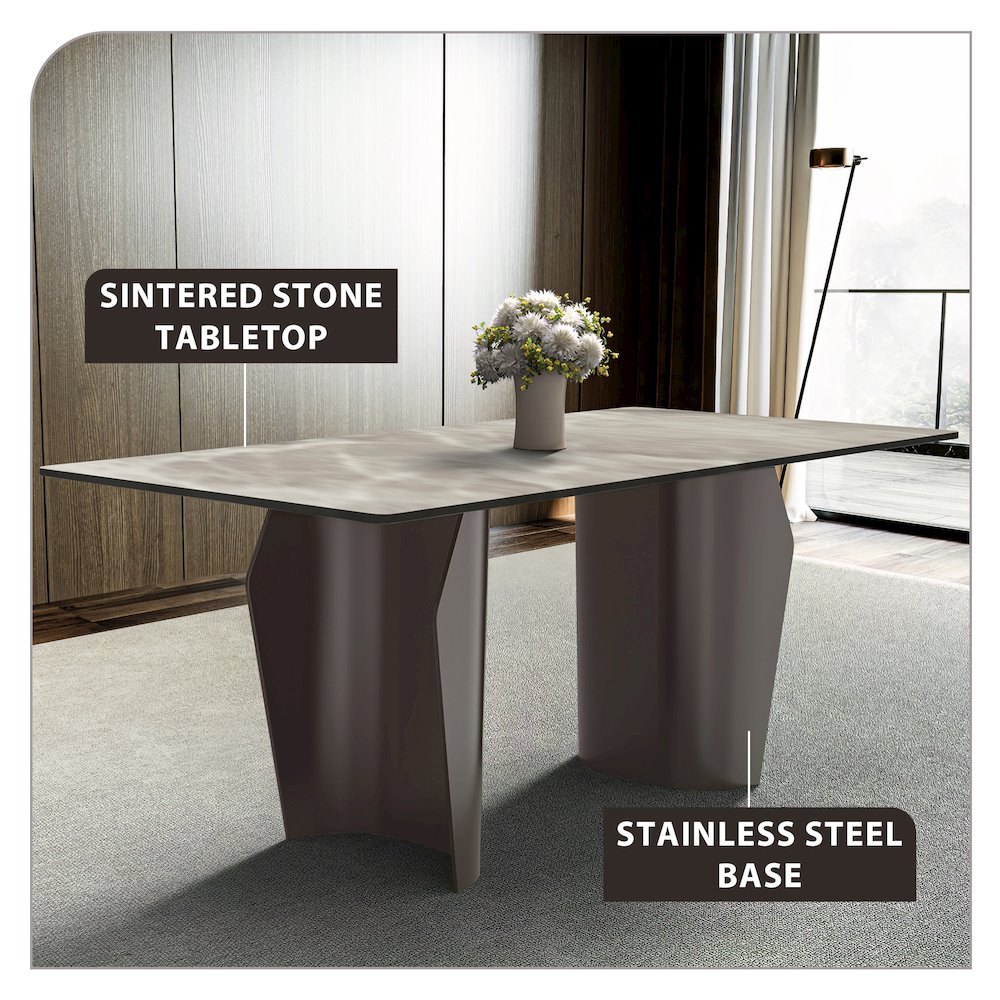 Dining Table Champagne Gold Stainless steel Base, With 62" Deep Grey. Picture 5