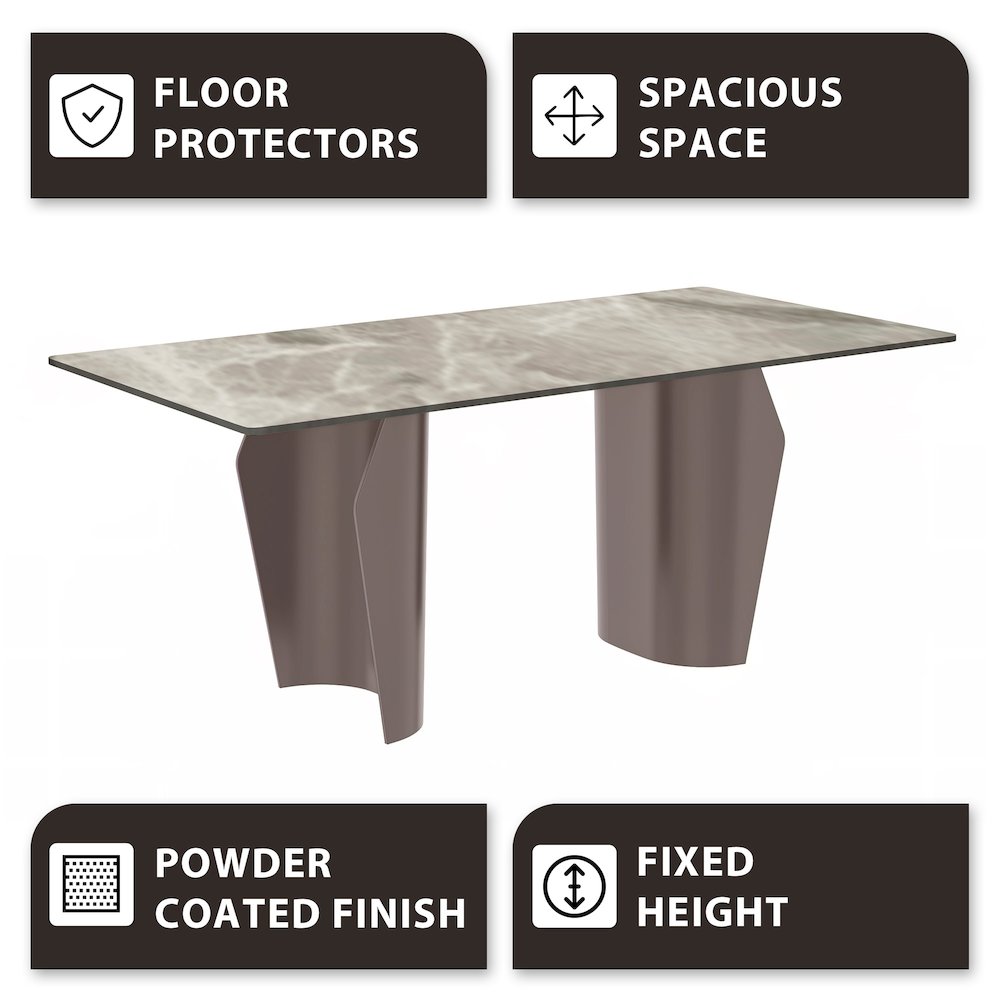 Dining Table Champagne Gold Stainless steel Base, With 62" Deep Grey. Picture 6