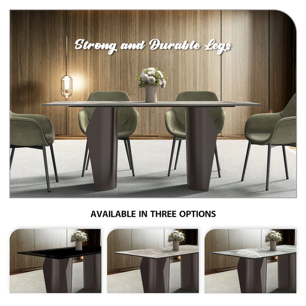 Dining Table Champagne Gold Stainless steel Base, With 62" Deep Grey. Picture 7