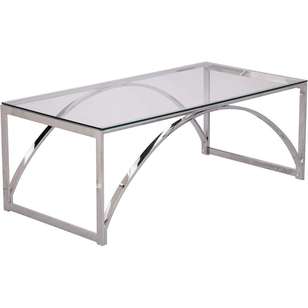 Glass Top Cocktail Table - Transitional Design, Chrome Metal and Glass. Picture 1