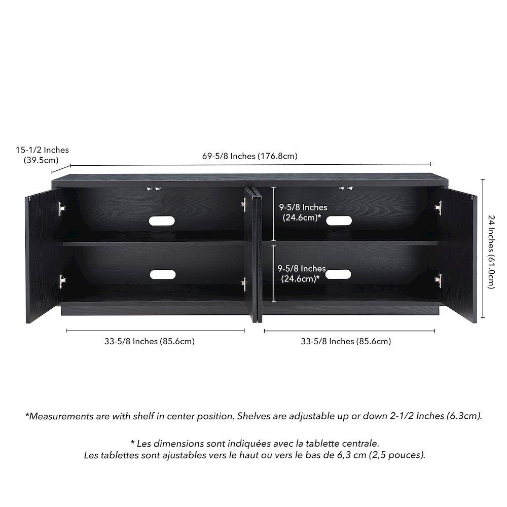 TV Stand for TVs up to 75",  2 Concealed Ribbed Storage Cabinets, Natural Black. Picture 6
