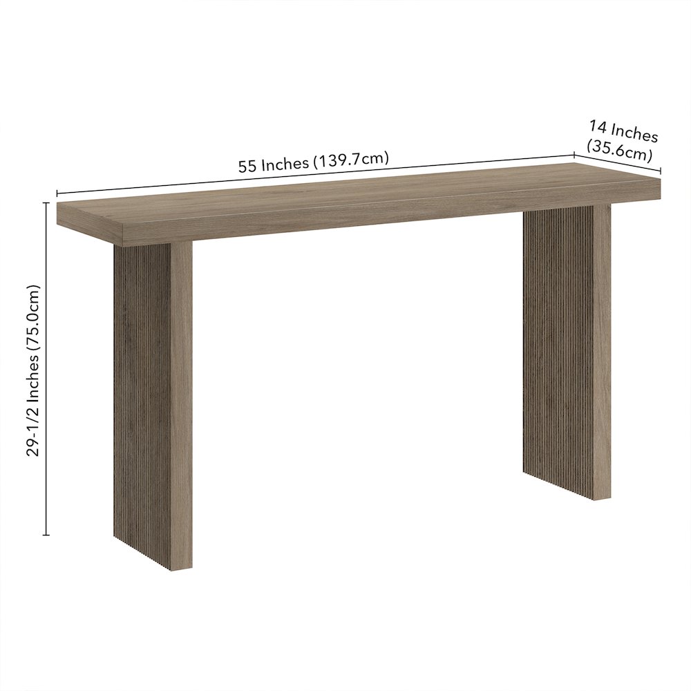 Soren 55" Wide Rectangular Console Table in Antiqued Gray Oak. Picture 5