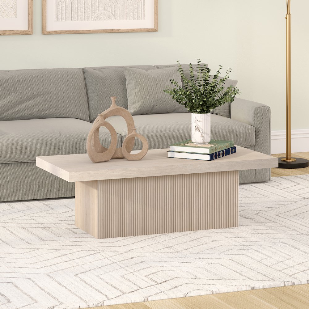 Torren 48" Wide Rectangular Coffee Table in Alder White. Picture 3