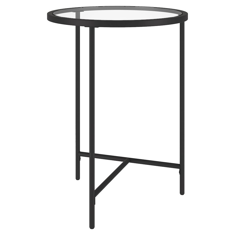 18'' Round Glass End Table Modern Side Table, Night Stand, Black. Picture 4