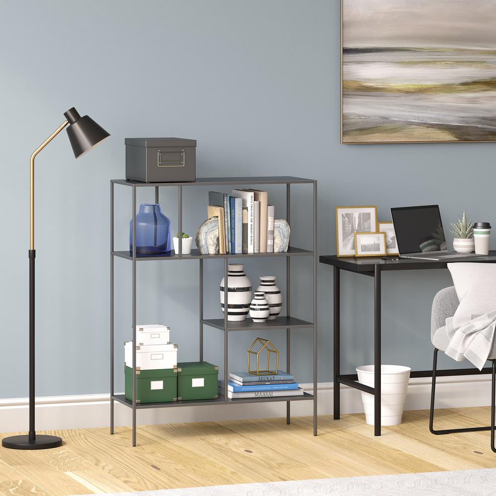Winthrop 48'' Tall Rectangular Bookcase in Gunmetal Gray. Picture 4