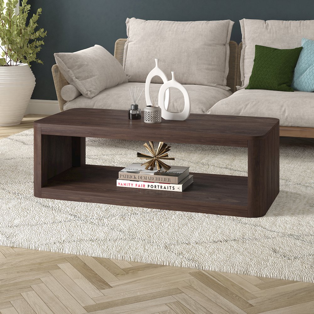 Kellan 47" Wide Rectangular Coffee Table in Alder Brown. Picture 3