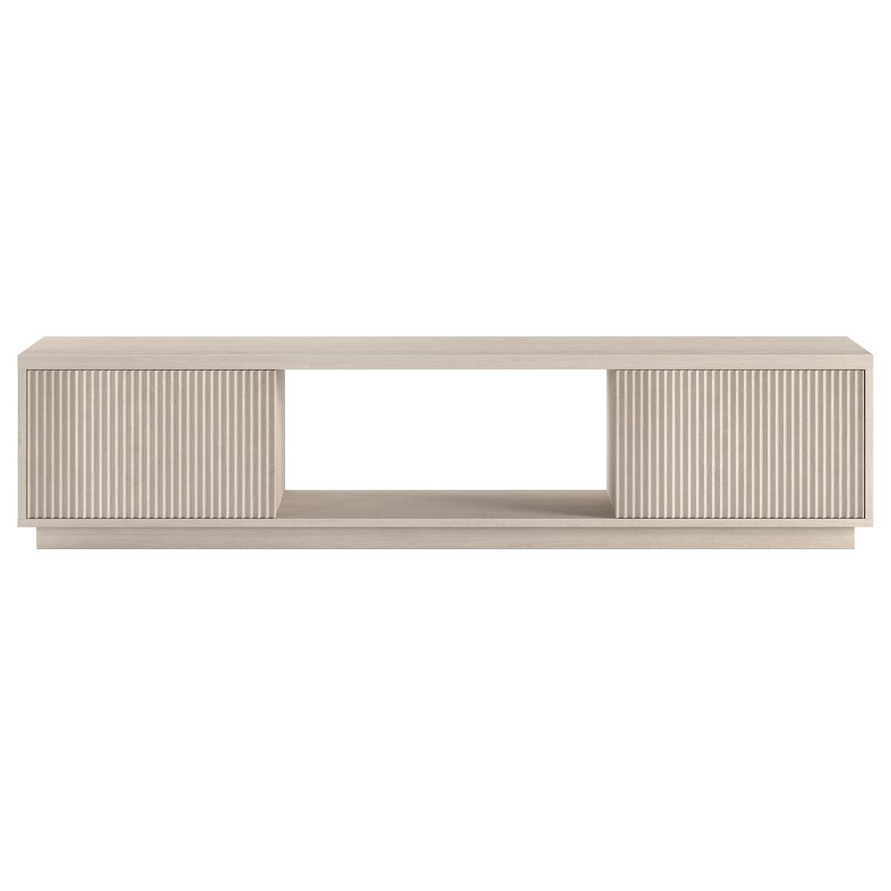 Fluted TV Stand for TVs up to 78", 2 Side Cabinets, Center Storage, Alder White. Picture 2