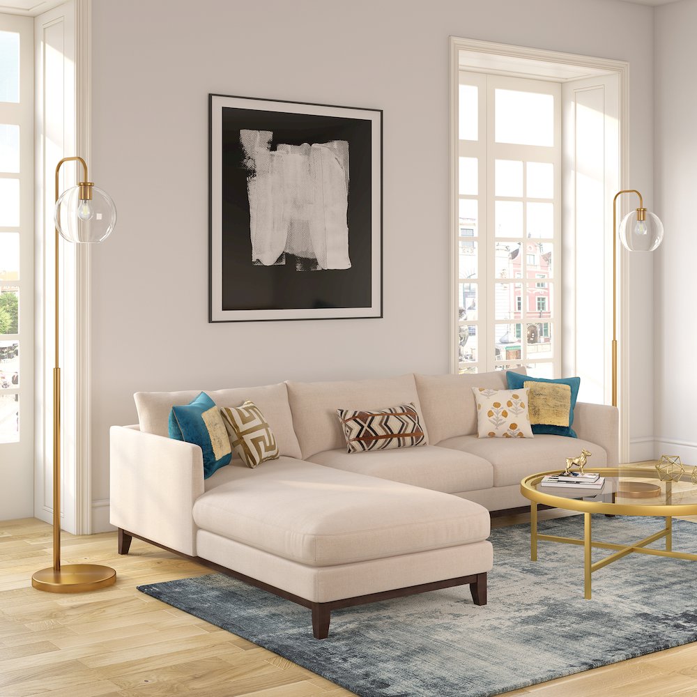 Harrison Arc Floor Lamp with Glass Shade in Brass/Clear. Picture 3