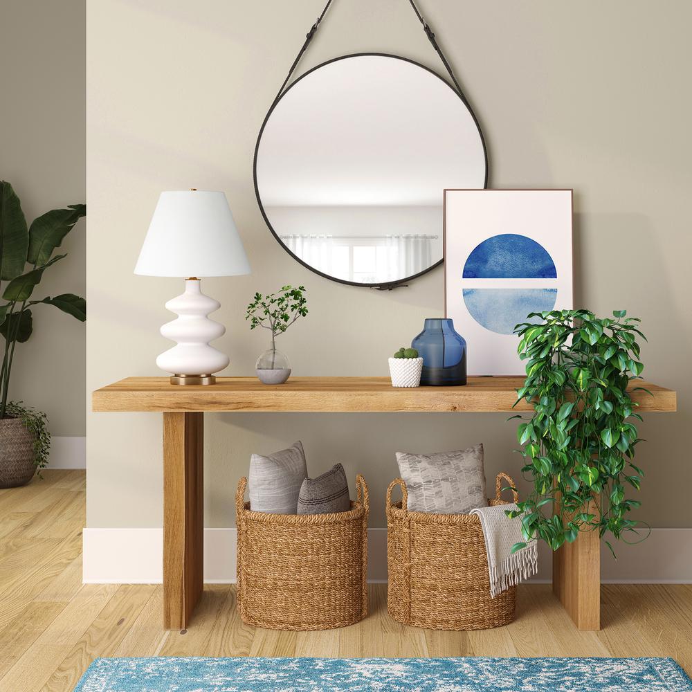 Carleta 26.5" Tall Triple Gourd Table Lamp with Fabric Shade in White/White. Picture 4