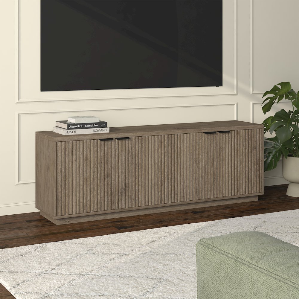 Mansfield Rectangular TV Stand for TV's up to 78" in Antiqued Gray Oak. Picture 4