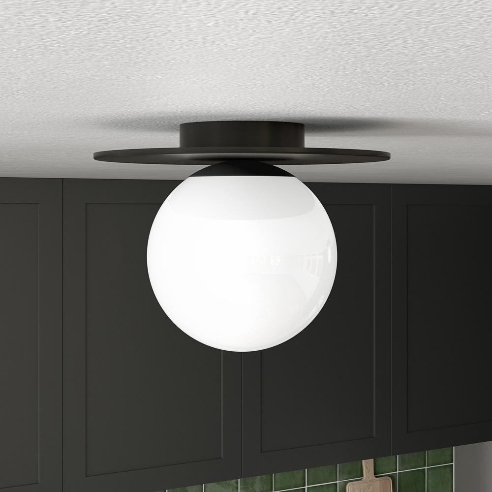 Amma 12" Wide Flush Mount with Glass Shade in Blackened Bronze/White. Picture 2