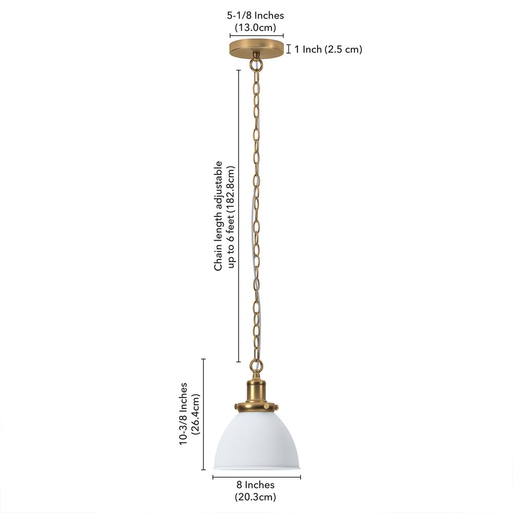 Elodie 8" Wide Pendant with Metal Shade in Matte White/Brass/Matte White. Picture 5