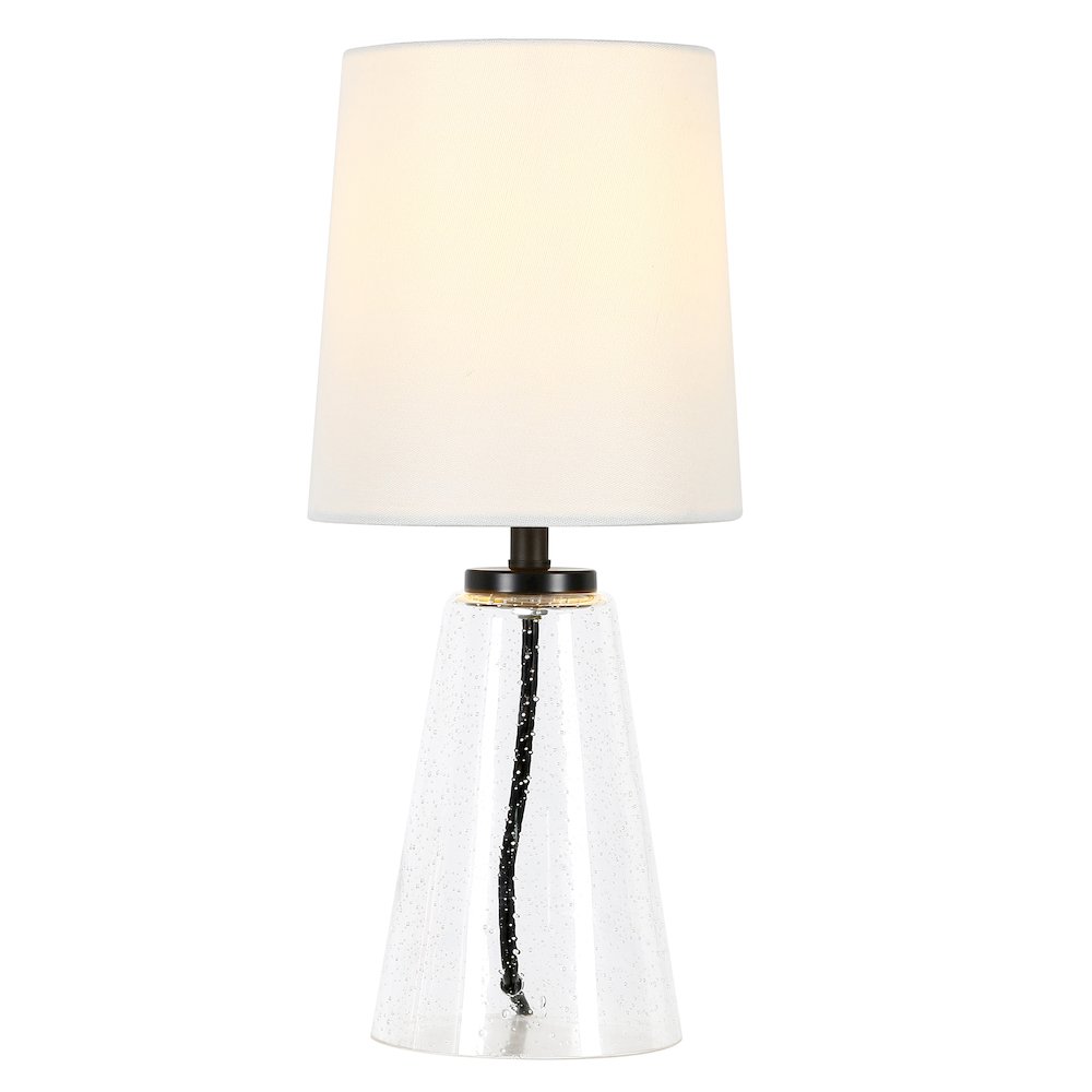 15" Traditional 1-Light Table Lamp with White Fabric Drum Shade, Bubble Glass. Picture 5