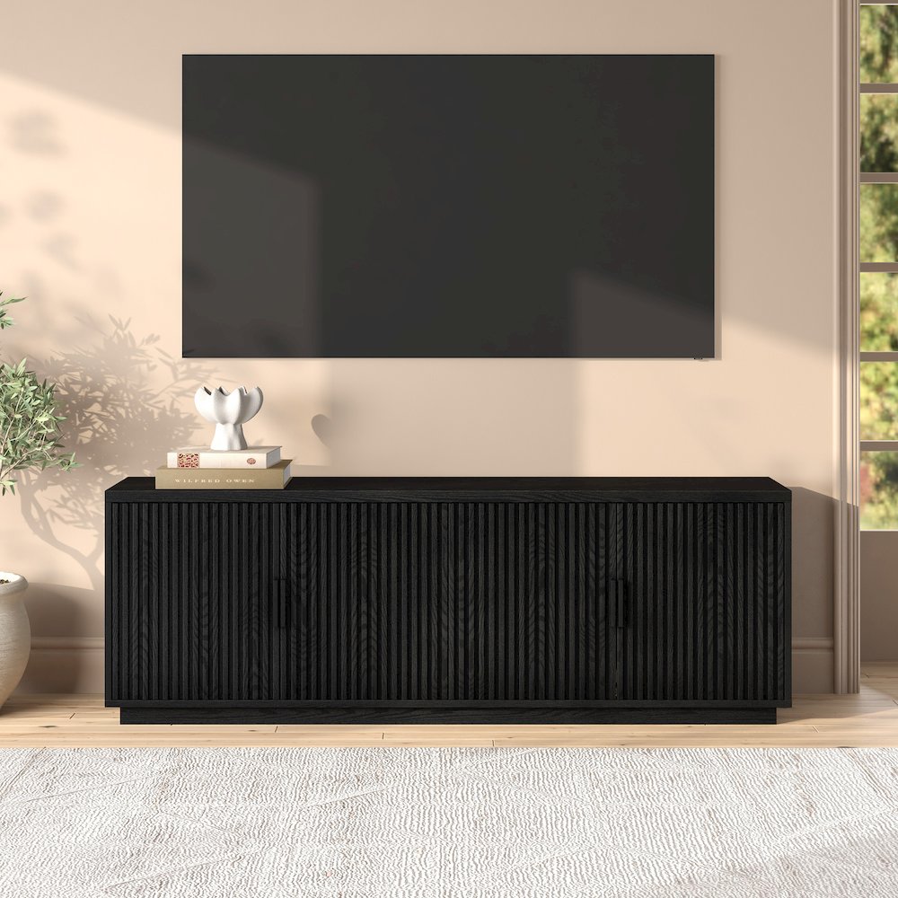 Mero Rectangular TV Stand for TV's up to 75" in Black Grain. Picture 4
