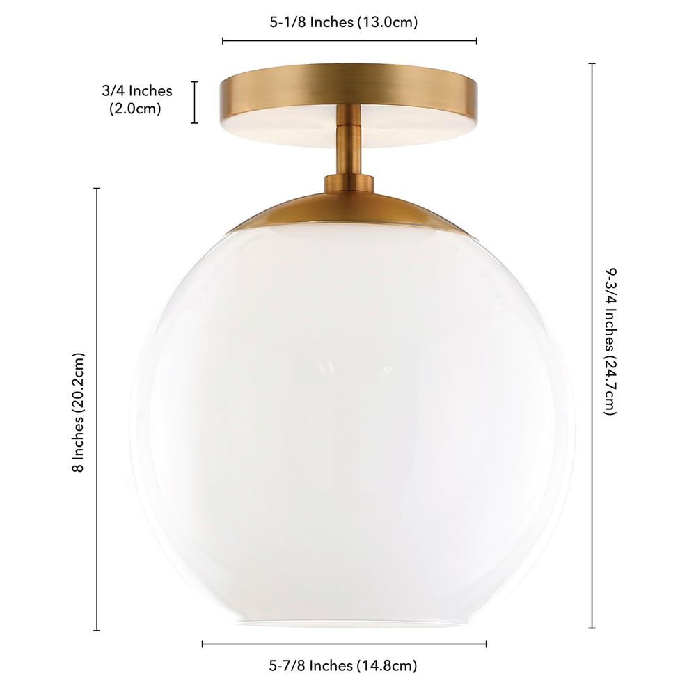 Bartlett 9" Wide Semi Flush Mount with Glass Shade in Brass/White Milk. Picture 4