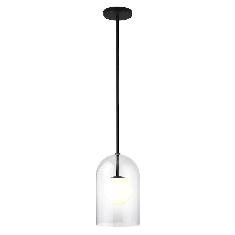 8" Wide Double Layer Pendant with Glass Shade in Blackened Bronze. Picture 2