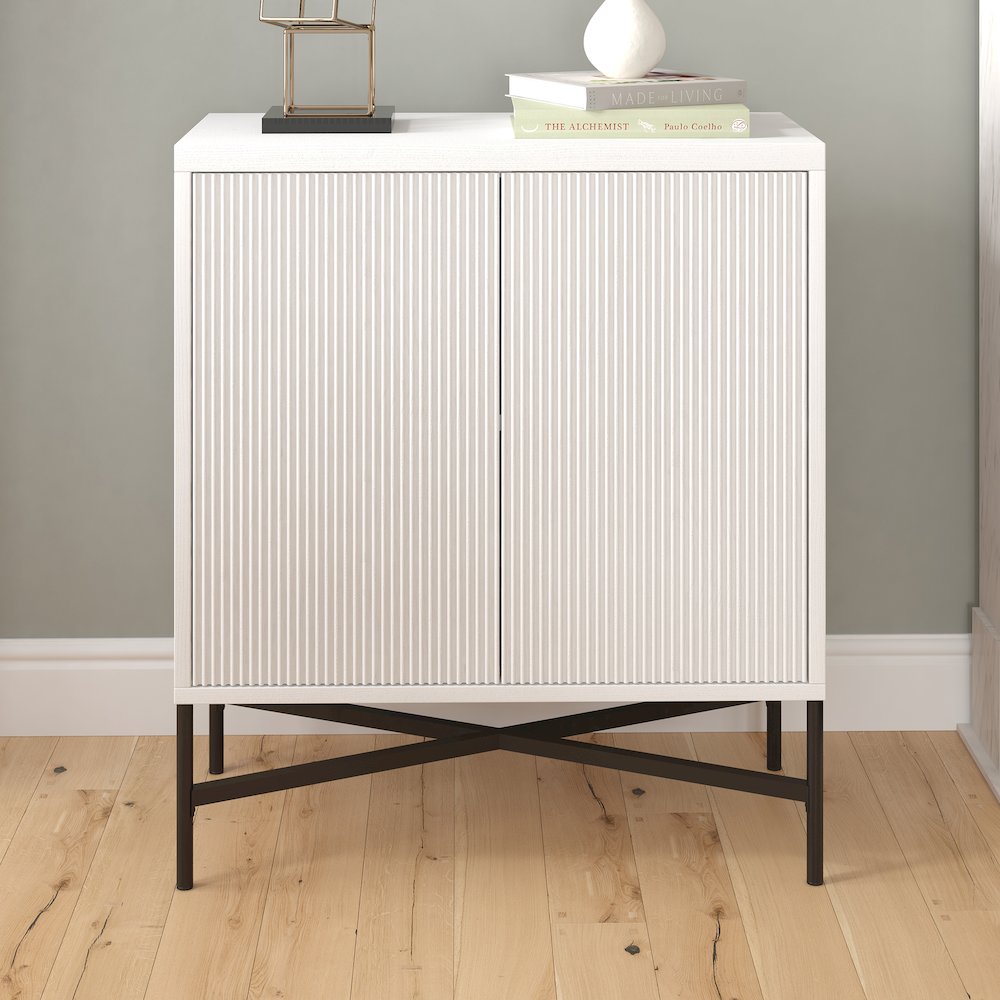 Henn&Hart 28" Fluted Accent Cabinet, Ribbed Modern Sideboard Buffet Cabinet. Picture 2