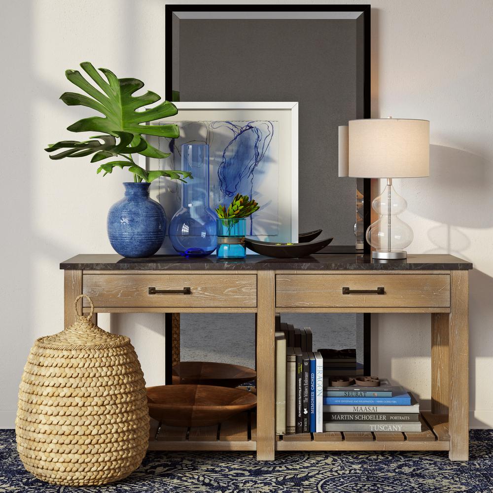 Katrin 23.5" Tall Table Lamp with Fabric Shade in Clear Glass/Satin Nickel/White. Picture 3