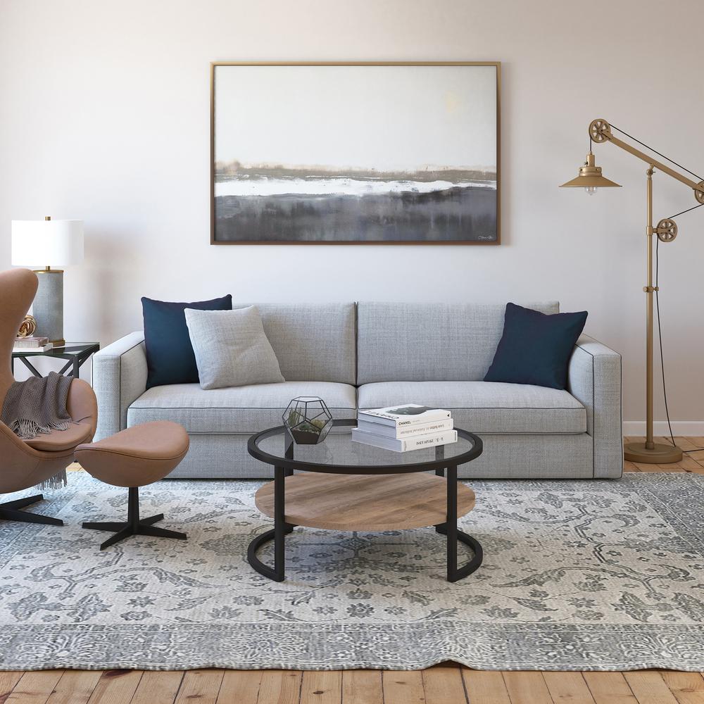 Winston 34.75'' Wide Round Coffee Table in Blackened Bronze/Limed Oak. Picture 4