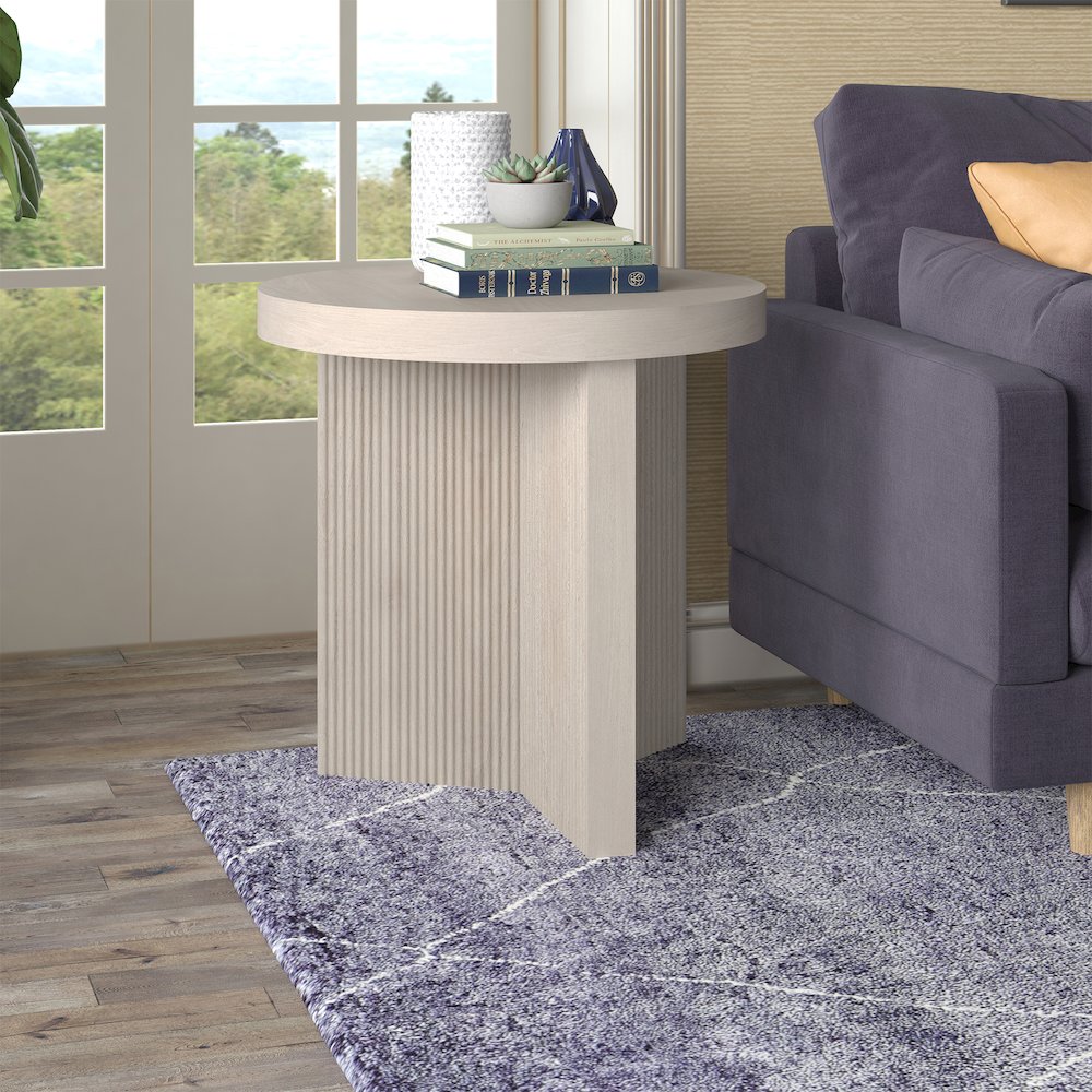 Holm 22" Wide Round Side Table in Alder White. Picture 4