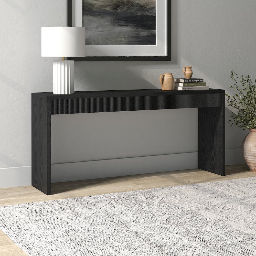Lawrence 64" Wide Rectangular Console Table in Black Grain. Picture 5