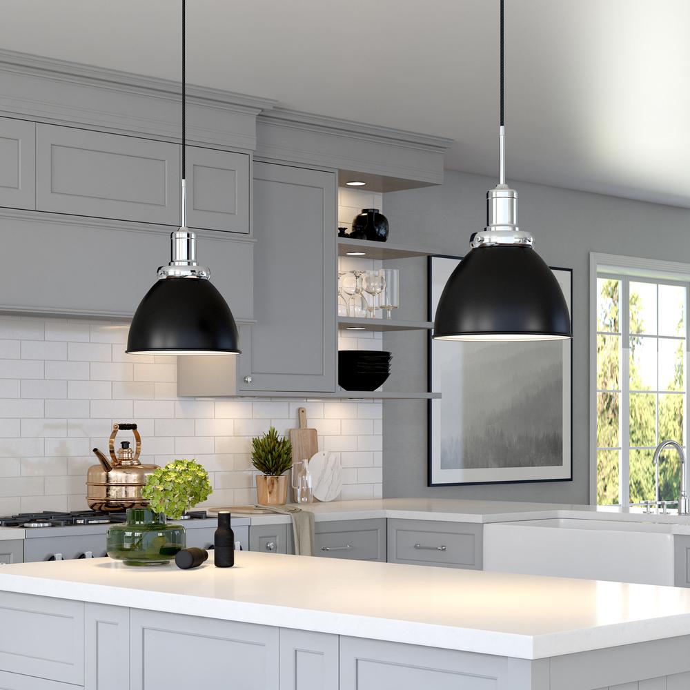 Madison 12" Wide Pendant with Metal Shade in Blackened Bronze/Polished Nickel/Blackened Bronze. Picture 4