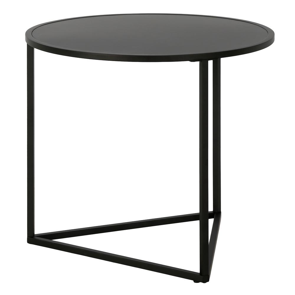 Jenson 24" Wide Round Side Table with Metal Top in Blackened Bronze. Picture 1