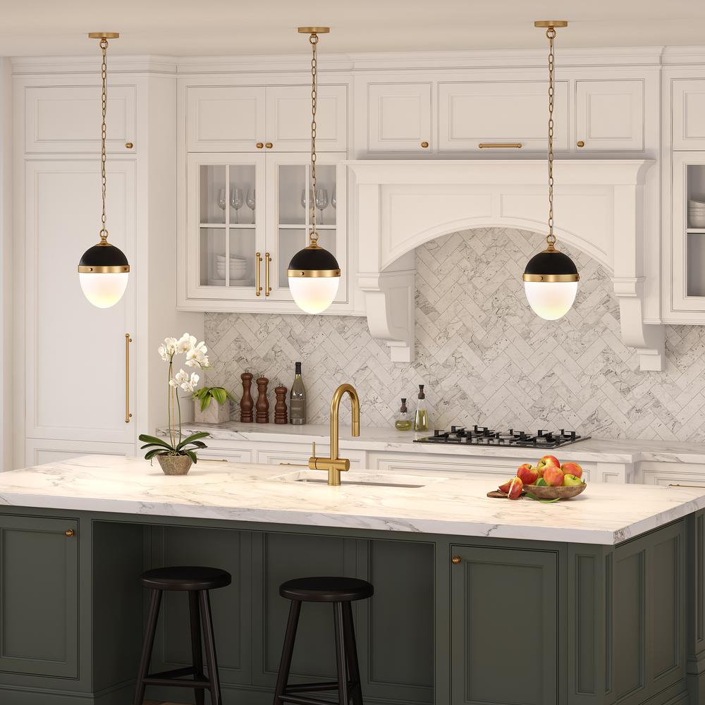 Aurelia 8" Wide Pendant with Glass Shade in Blackened Bronze/Brass/White Milk. Picture 4