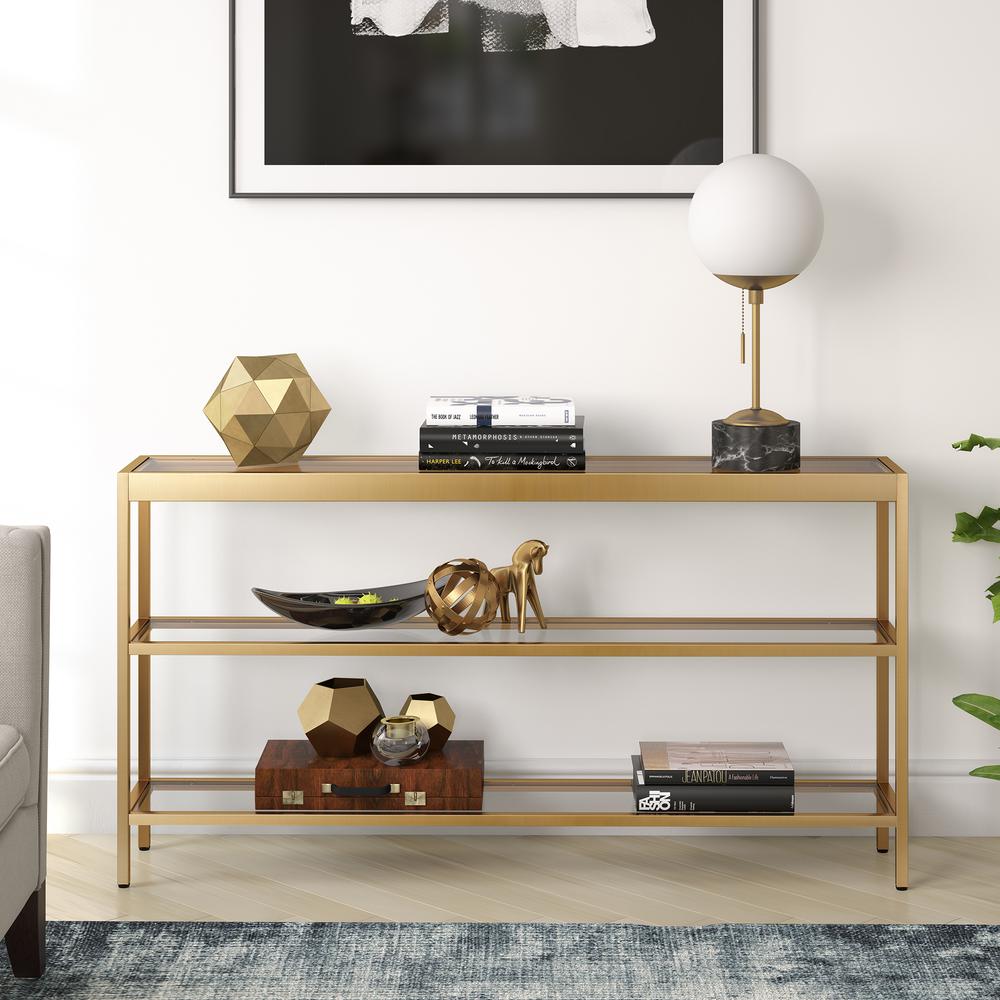 Alexis 55'' Wide Rectangular Console Table in Brass. Picture 4
