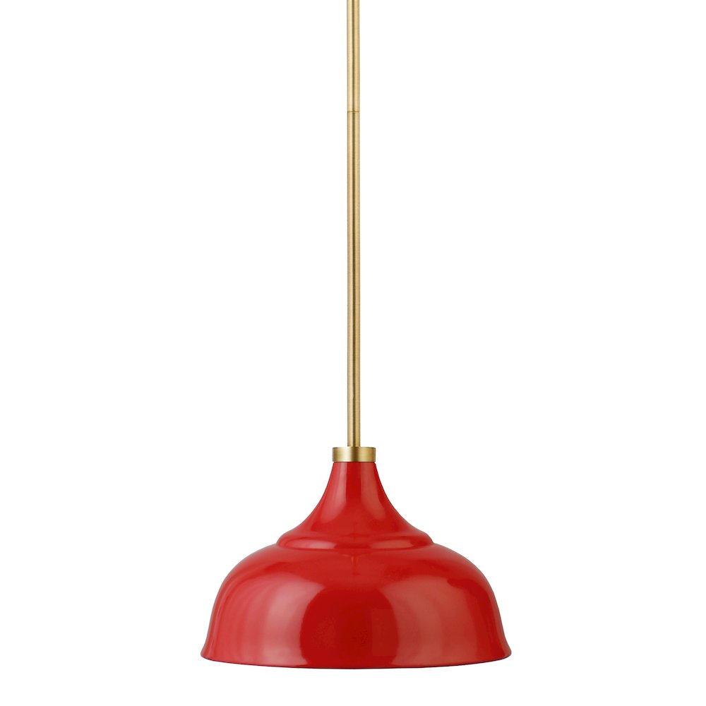 10" Dimmable Pendant Light Fixture, Metal Dome Shade and 8' Cord, Coral Red/Gold. Picture 7